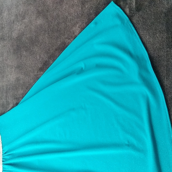 Deep V Teal Sequined Flowy Stretch Dress - Picture 7 of 13